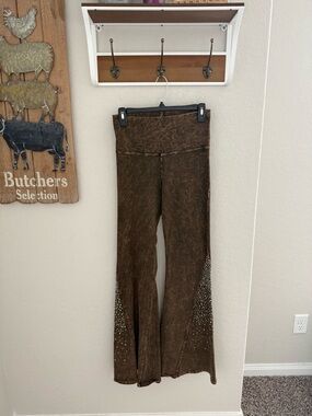 T Party Fashion Brown Wide Leg Jumpsuit-Style Pants with Studded Flare NWT